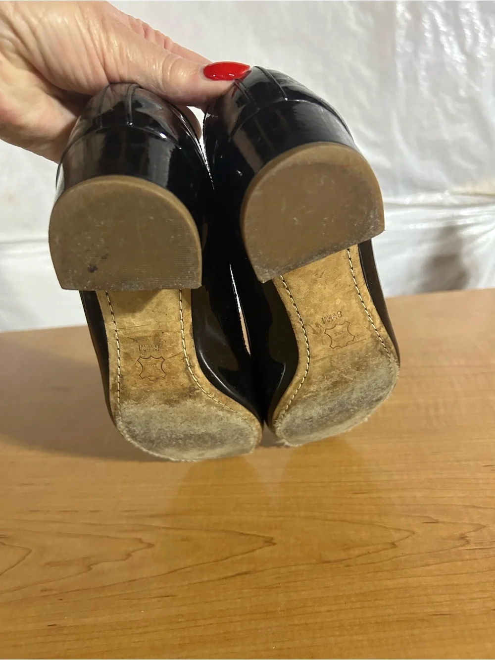 Tory Burch Black Patent Low Block Heel Pumps with Gold Logo